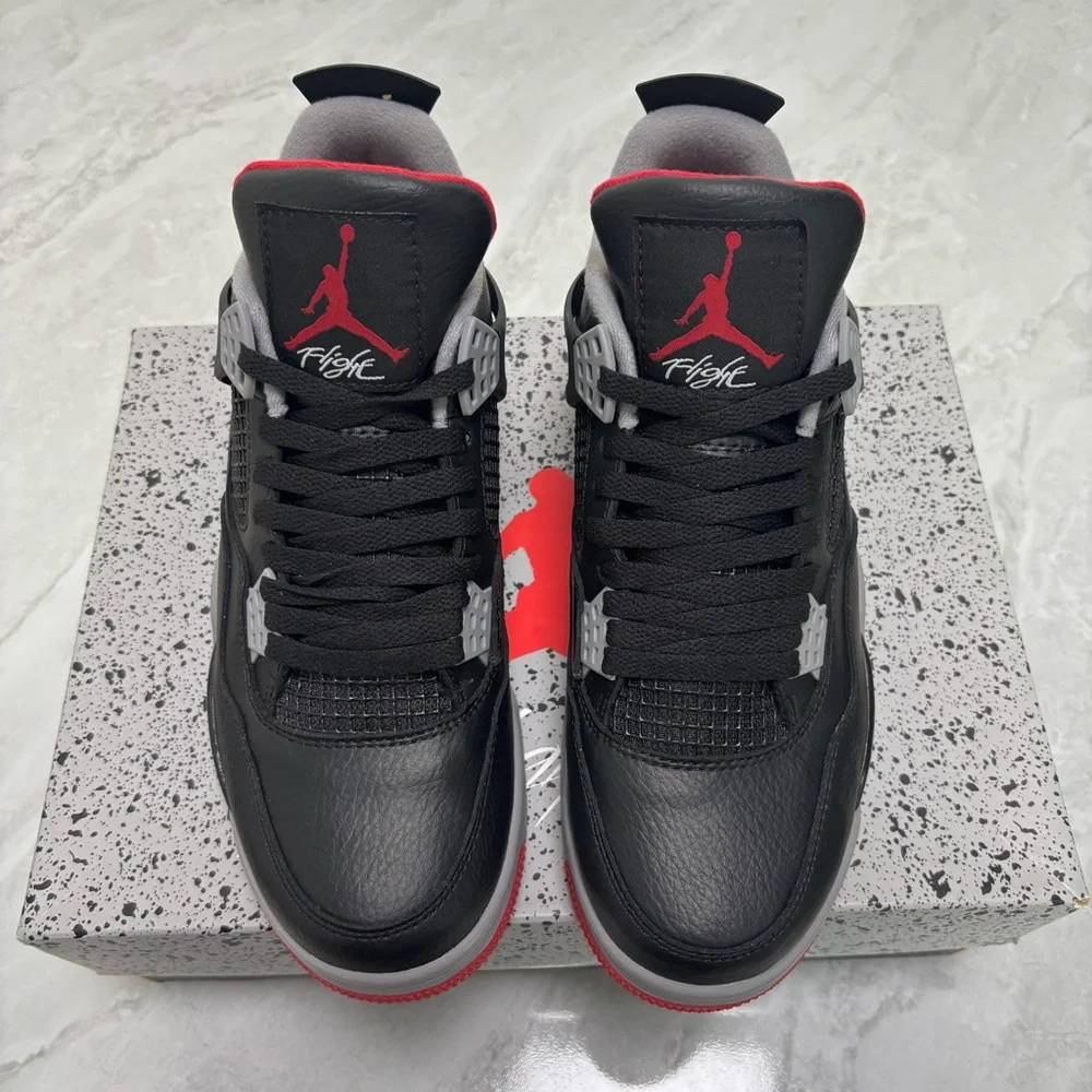 Brand New Retro 4 ‘Bred Reimagined’ Men’s Black/Red Sneakers Trainers - Picture 1 of 6